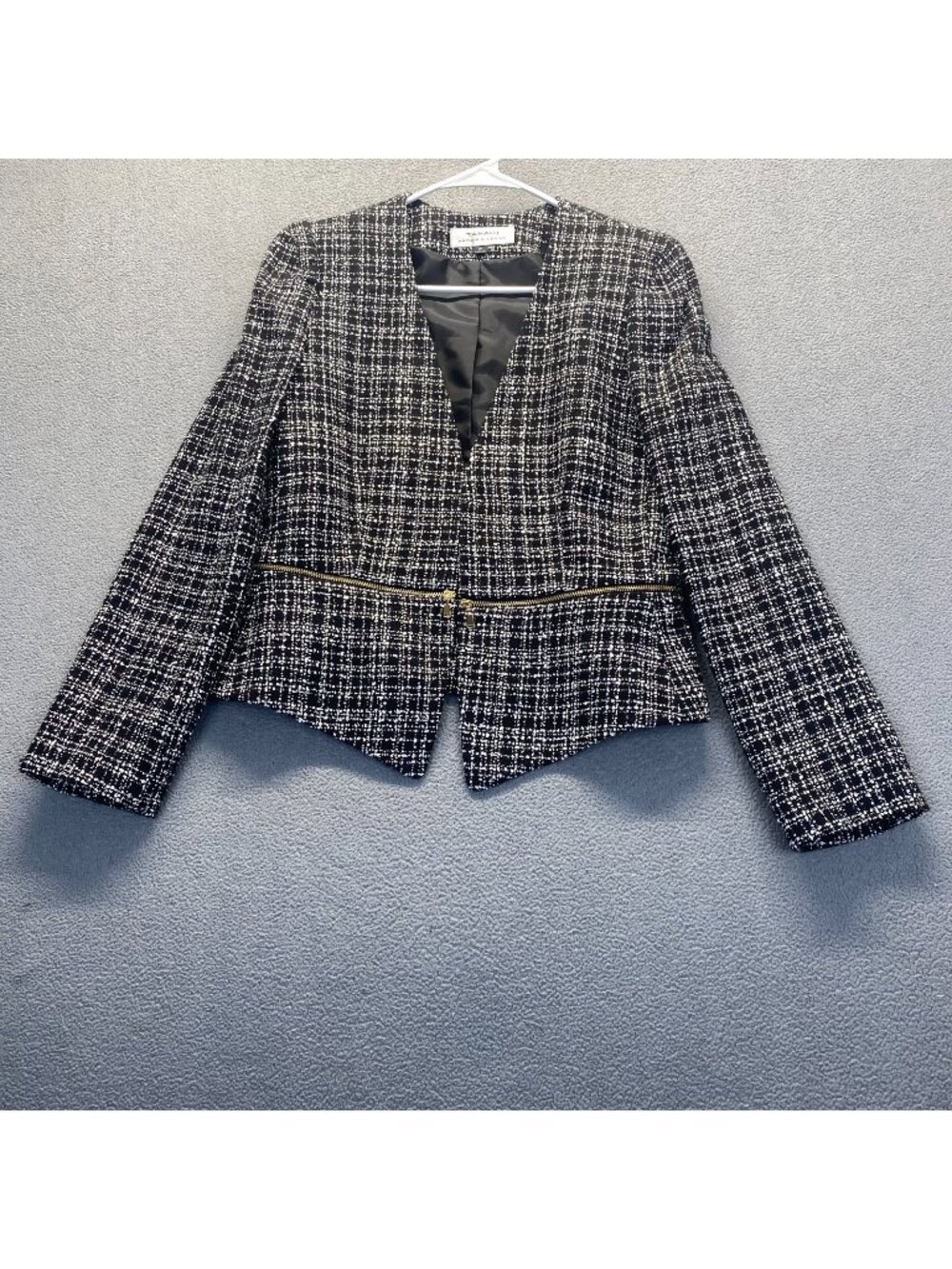 Tahari Womens Crop Blazer Open Front  Black/ White Size 10 Lined